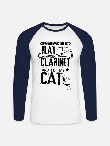 Clarinet cat - Unisex Long Sleeve Baseball T-Shirt - white/navy