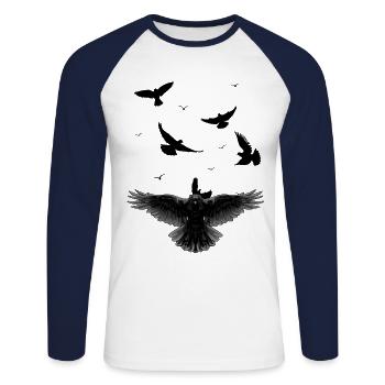Krähe Rabe Raben Vogel Vögel Vogelschwarm - Unisex Baseballshirt langarm - Weiß/Navy - Vorne - Nik (191cm)