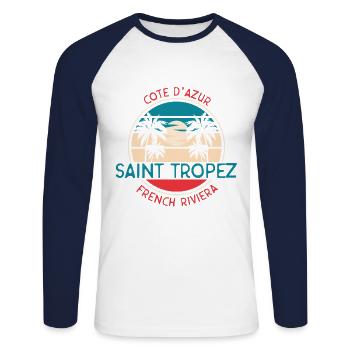 Saint Tropez Summer French Riviera - T-shirt baseball manches longues Homme - blanc/marine - Devant - Nik (191cm)
