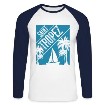 Saint Tropez Sailing Palms - T-shirt baseball manches longues Homme - blanc/marine - Devant - Nik (191cm)