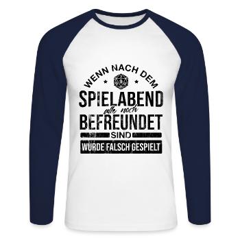 Brettspiele Brettspiel Spieleabend - Unisex Baseballshirt langarm - Weiß/Navy - Vorne - Nik (191cm)