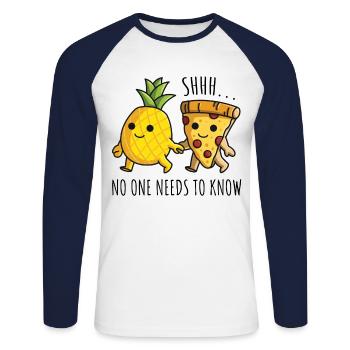 Pizza Hawaï Ananas Pizza Il n’y a pas besoin de - T-shirt baseball manches longues Homme - blanc/marine - Devant - Nik (191cm)