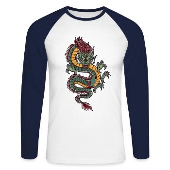 avec dragon chinois dragon chinois - T-shirt baseball manches longues Homme - blanc/marine - Devant - Nik (191cm)