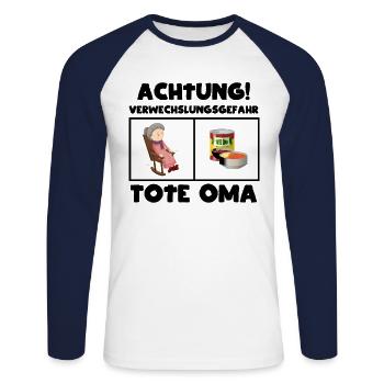 Achtung Verwechslungsgefahr Tote Oma - Unisex Baseballshirt langarm - Weiß/Navy - Vorne - Nik (191cm)