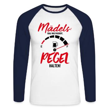 Mädels Egal was passiert Pegel halten - Unisex Baseballshirt langarm - Weiß/Navy - Vorne - Nik (191cm)