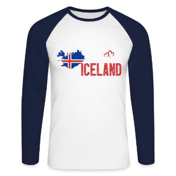 Iceland Flag Map Heartbeat for Icelandic Pride - Unisex Long Sleeve Baseball T-Shirt - white/navy - Front - Nik (191cm)