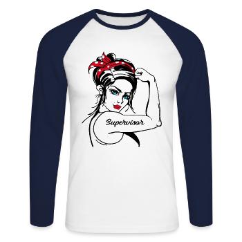 Female Supervisor Rosie The Riveter - Unisex Baseballshirt langarm - Weiß/Navy - Vorne - Nik (191cm)