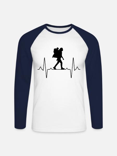 Mutter Kind Wandern Herzschlag - Unisex Baseballshirt langarm - Weiß/Navy