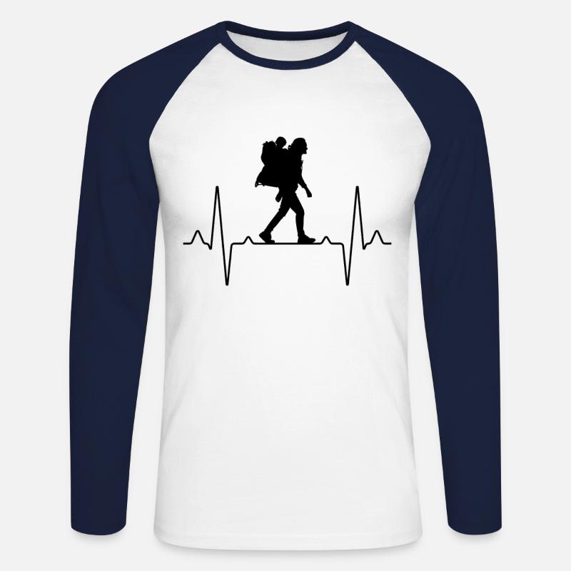 Mutter Kind Wandern Herzschlag - Unisex Baseballshirt langarm - Weiß/Navy