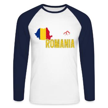 Romania Flag Map Heartbeat for Romanian Pride - T-shirt baseball manches longues Homme - blanc/marine - Devant - Nik (191cm)