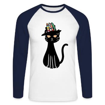 Hippie Cat Cats Chaton Chats Animaux de compagnie Enfants - T-shirt baseball manches longues Homme - blanc/marine - Devant - Nik (191cm)