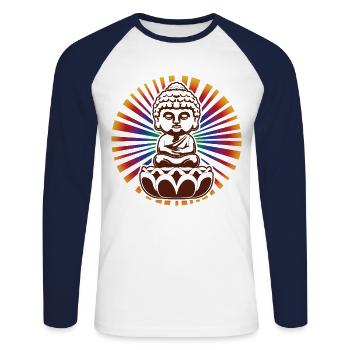 Yoga Buddha Statue, Buddhism Medidation Gift - Unisex Long Sleeve Baseball T-Shirt - white/navy - Front - Nik (191cm)