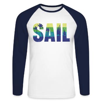 Sail Sailboat Vintage Retro Palm - T-shirt baseball manches longues Homme - blanc/marine - Devant - Nik (191cm)