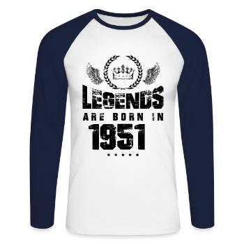 1951 legends born in - T-shirt baseball manches longues Homme - blanc/marine - Devant - Nik (191cm)