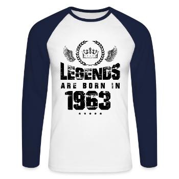 1963 legends born in - T-shirt baseball manches longues Homme - blanc/marine - Devant - Nik (191cm)