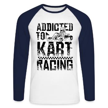 Addicted to go kart - T-shirt baseball manches longues Homme - blanc/marine - Devant - Nik (191cm)
