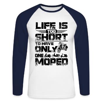Need more mopeds - Unisex Baseballshirt langarm - Weiß/Navy - Vorne - Nik (191cm)