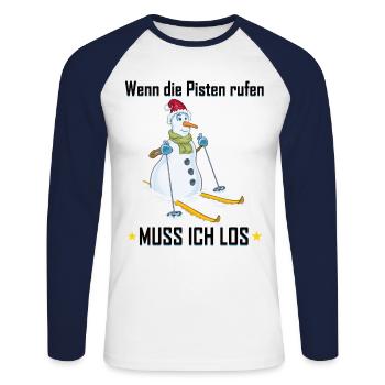 Wenn die Pisten rufen, muss ich los - Unisex Baseballshirt langarm - Weiß/Navy - Vorne - Nik (191cm)