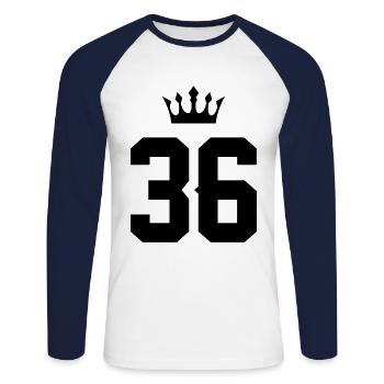 36 Number crown - Unisex Long Sleeve Baseball T-Shirt - white/navy - Front - Nik (191cm)