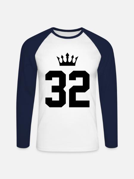 32 Number crown - Unisex Long Sleeve Baseball T-Shirt - white/navy