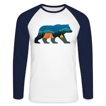 Camping Bear Tent With Forrest - Unisex Long Sleeve Baseball T-Shirt - white/navy - Front - Nik (191cm)