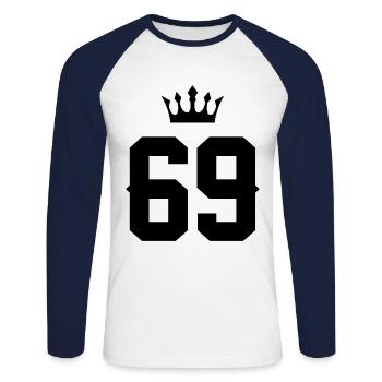 69 Zahl Krone - Unisex Baseballshirt langarm - Weiß/Navy - Vorne - Nik (191cm)