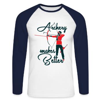 Bow and Arrow Archery Sport Archer S - Unisex Long Sleeve Baseball T-Shirt - white/navy - Front - Nik (191cm)