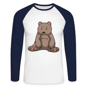 Ours brun Ours Zoo Animaux de zoo Animaux sauvages Animaux forestiers Enfants - T-shirt baseball manches longues Homme - blanc/marine - Devant - Nik (191cm)