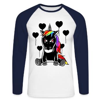 Halloween Einhorn böse schlecht Fabelwesen Horror - Unisex Baseballshirt langarm - Weiß/Navy - Vorne - Nik (191cm)