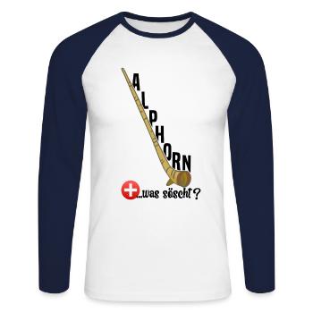 Alphorn Suisse était söscht - T-shirt baseball manches longues Homme - blanc/marine - Devant - Nik (191cm)