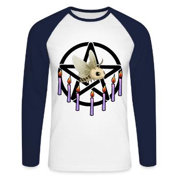 Halloween Motte Okkult Spirituell Pentagramm - Unisex Baseballshirt langarm - Weiß/Navy - Vorne - Nik (191cm)