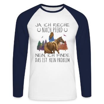 Ja, ich rieche nach Pferd Reiten Reiterin Pferde - Unisex Baseballshirt langarm - Weiß/Navy - Vorne - Nik (191cm)