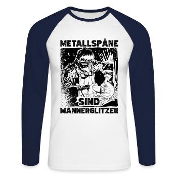 Metallspäne Sind Männerglitzer Metallbauer - Unisex Baseballshirt langarm - Weiß/Navy - Vorne - Nik (191cm)