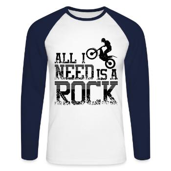 moto de trial rock - T-shirt baseball manches longues Homme - blanc/marine - Devant - Nik (191cm)