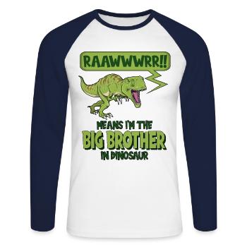 Rawr Big Brother T Rex Dinosaur Tyrannosaurus - Unisex Long Sleeve Baseball T-Shirt - white/navy - Front - Nik (191cm)