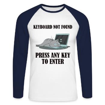 Keyboard not found, press any key to enter - Unisex Long Sleeve Baseball T-Shirt - white/navy - Front - Nik (191cm)