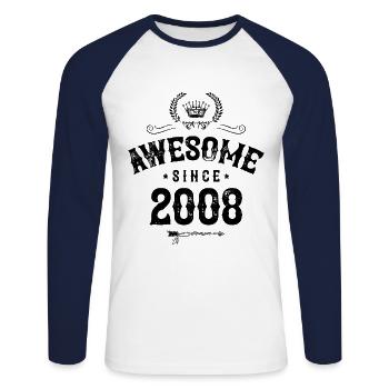2008 awesome since - Unisex Long Sleeve Baseball T-Shirt - white/navy - Front - Nik (191cm)
