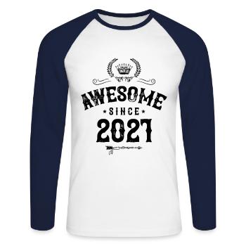 2021 awesome since - Unisex Baseballshirt langarm - Weiß/Navy - Vorne - Nik (191cm)