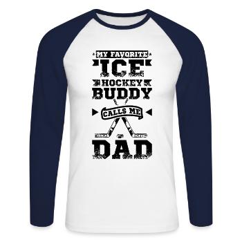 Dad Eishockey Duddy - Unisex Baseballshirt langarm - Weiß/Navy - Vorne - Nik (191cm)