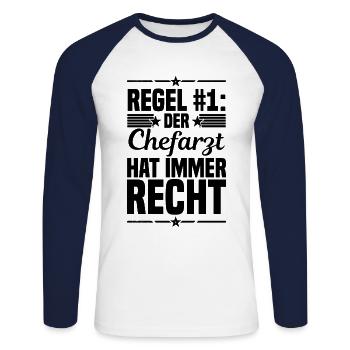 Regel Nummer Eins Der Chefarzt Hat Immer Recht Dok - Unisex Baseballshirt langarm - Weiß/Navy - Vorne - Nik (191cm)