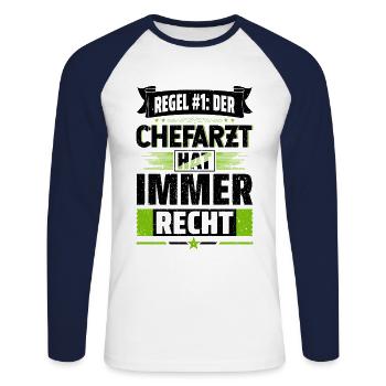 Regel Nummer Eins Der Chefarzt Hat Immer Recht Dok - Unisex Baseballshirt langarm - Weiß/Navy - Vorne - Nik (191cm)