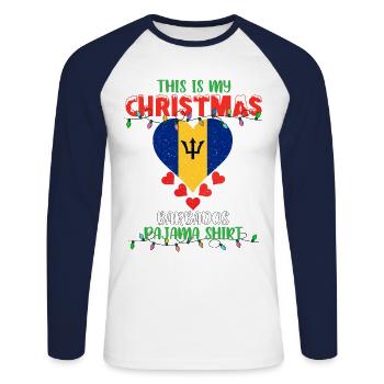 This Is My Christmas Barbados Flag Pajama - Unisex Baseballshirt langarm - Weiß/Navy - Vorne - Nik (191cm)