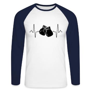 Battements de cœur de boxe - T-shirt baseball manches longues Homme - blanc/marine - Devant - Nik (191cm)