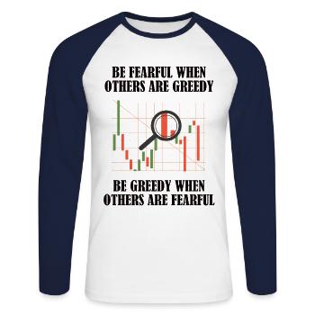 Finanzen - Kryptowährung - Geld Spruch - Unisex Baseballshirt langarm - Weiß/Navy - Vorne - Nik (191cm)
