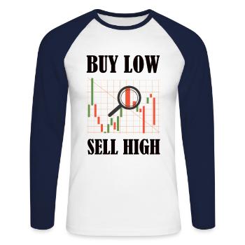 Finance - Crypto-monnaie - Acheter bas, vendre haut - T-shirt baseball manches longues Homme - blanc/marine - Devant - Nik (191cm)