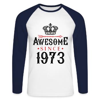1973 awesome since - Unisex Baseballshirt langarm - Weiß/Navy - Vorne - Nik (191cm)