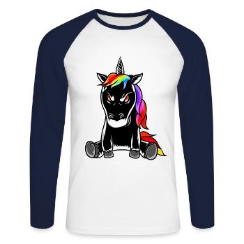 Licorne maléfique et sinistre et corrompue - T-shirt baseball manches longues Homme - blanc/marine - Devant - Nik (191cm)