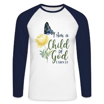 Christian Bible Verse Quote - Unisex Baseballshirt langarm - Weiß/Navy - Vorne - Nik (191cm)