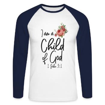 Christian Bible Verse Quote Rose - Unisex Baseballshirt langarm - Weiß/Navy - Vorne - Nik (191cm)