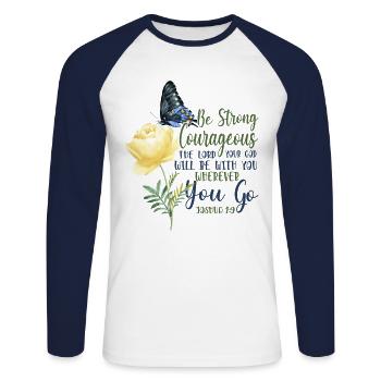 Christian Bible Verse Quote - Unisex Long Sleeve Baseball T-Shirt - white/navy - Front - Nik (191cm)